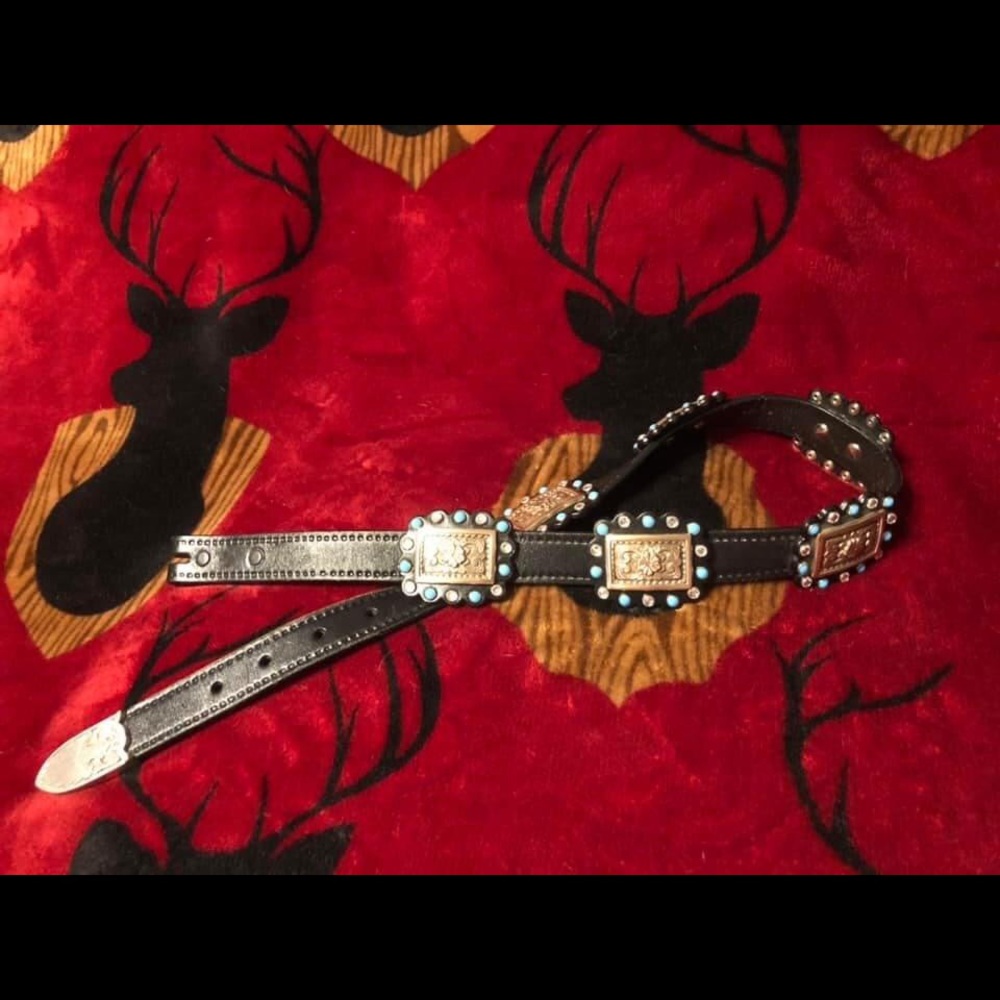 Leather, Turquoise and tooled Silver concho belt